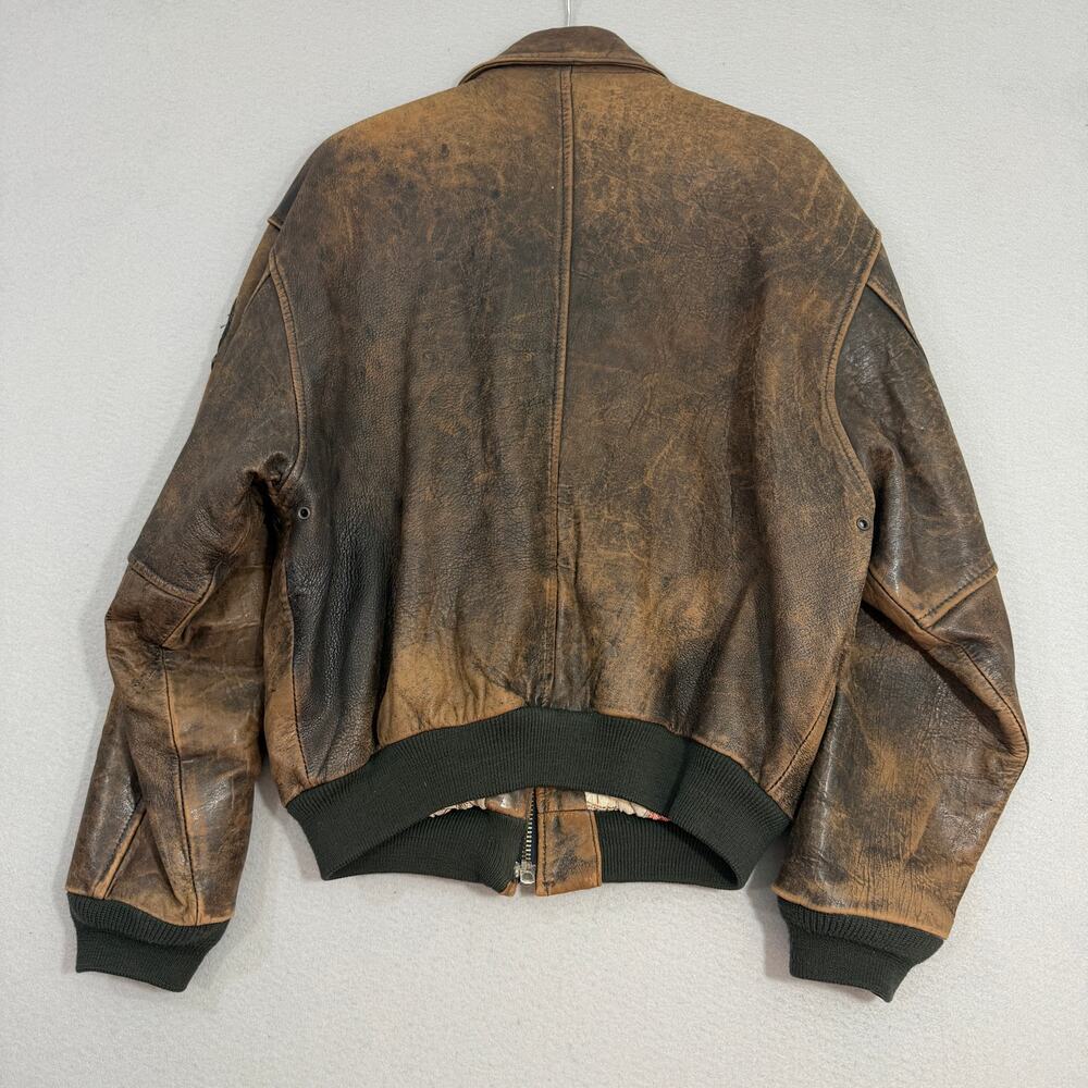 Vintage Avirex Old Leather A-2 Bomber Jacket Medium Europe Map Lining Patches - Picture 12 of 15